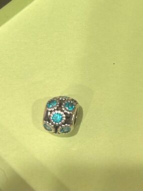 Pandora   -  Turquoise Crystal Silver-Tone Bead Charm for Bracelets